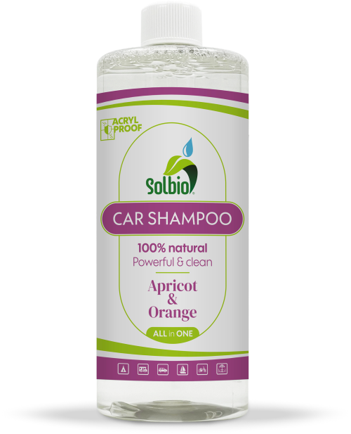 Solbio All-in-One natürliches Car-Shampoo zur Reinigung von Wohnwagen / Zelte / Markisen / Boote / Fahrräder mit Aprikosen- und Orangenduft 1 Liter - Innenbereich & Scheiben