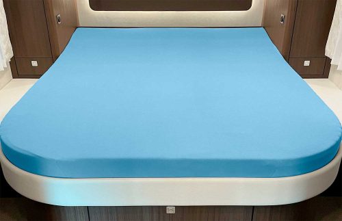 Spannbettlaken für Queensbett mit Abrundung oder Ecke Stahlblau - Spannbetttücher & Bettwäsche von Bettwaren-Shop