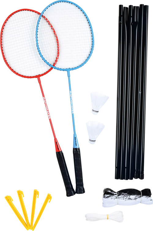 Sunflex sport Matchmaker 2 Pro Badmintonset mit 2 modernen Schlägern 2 Federbällen und einem Netz mit Pfosten in praktischer Nylontragetasche - Spielsachen