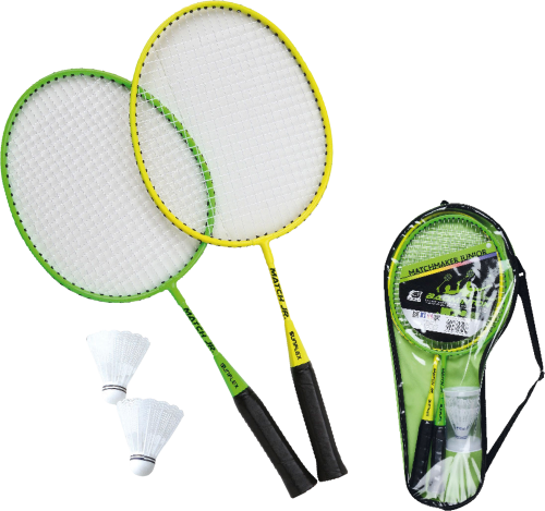 Sunflex sport Matchmaker Junior Badmintonset mit 2 Schlägern mit verkürztem Schaft  2 Federbällen in Nylontragetasche - Spielsachen