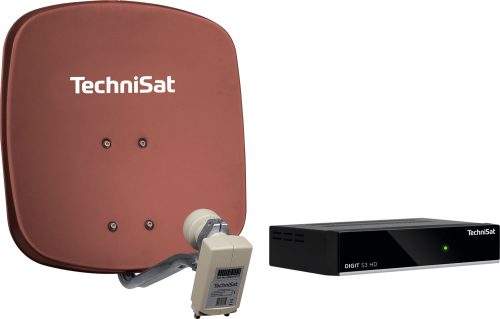 Technisat Set DigiDish 45 Sat-Antenne (Twin-LNB) mit Digit S3 HD SAT-Receiver ziegelrot - Camping-Sat-Anlagen