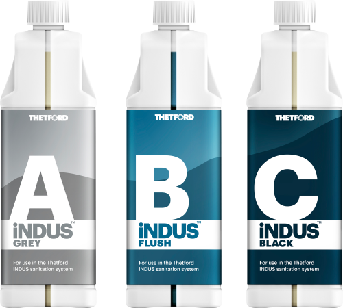 Thetford Sanitärzusatz Set 3teilig mit Indus Grey / Flush/ Black vollautomatisches Dosiermodul  3 x 1 Liter - Sanitärzusätze & -flüssigkeiten