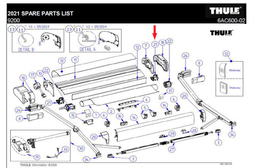 Thule Befestigungssatz Spannstange passend zu Thule Omnistor / Safari Residence / Panorama 9200 - Ersatzteile Zelte & Markisen