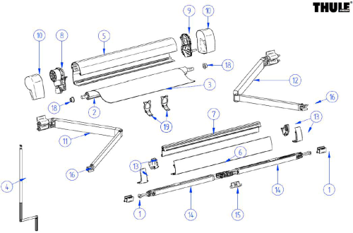 Thule Endkappe Frontblende links und rechts für Markise Omnistor 5102 / VW 2,6 Meter - Farbe Anthrazit Thule Ersatzteilnummer 1500602703 - Ersatzteile Zelte & Markisen