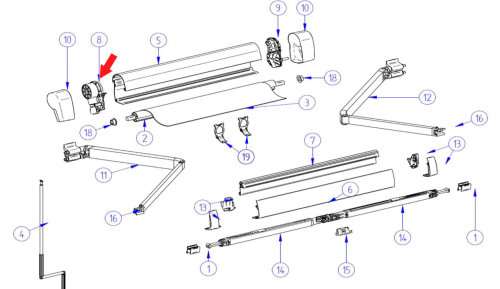 Thule Endplatte links inkl. Kurbelwerk passend zu Thule Omnistor 5102 - Ersatzteile Zelte & Markisen