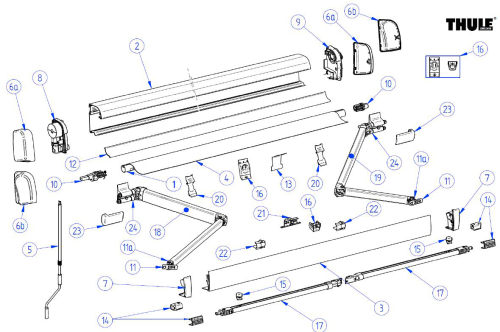 Thule Frontblende für Markise 4200 / Tristor 2 / Omnistor 4900 3,0 Meter - Farbe Eloxiert Thule Ersatzteilnummer 1500602248 - Ersatzteile Zelte & Markisen