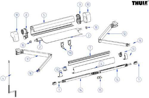 Thule Gehäuse für Markise Omnistor 5102 / VW 2,6 Meter - Farbe Anthrazit Thule Ersatzteilnummer 1500602357 - Ersatzteile Zelte & Markisen