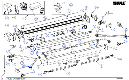 Thule Gehäuseabdeckung für Markise Omnistor 6300 3,0 Meter - Farbe Anthrazit Thule Ersatzteilnummer 1500603272 - Ersatzteile Zelte & Markisen
