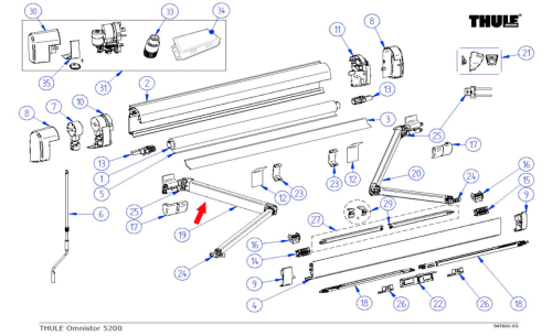 Thule Gelenkarm links passend für Markise Omnistor 5200 2,3 Meter - Thule