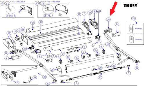Thule Gelenkarm (rechts)  - Ersatzteile Fahrzeug