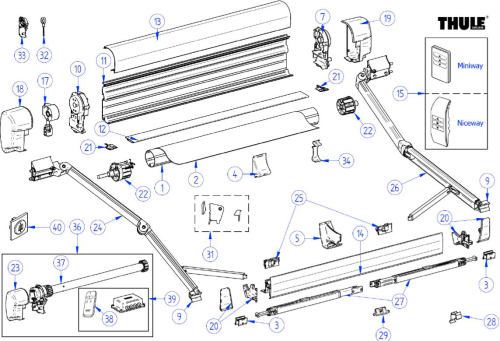 Thule Oberteil Gehäuse für Markise Omnistor 8000 4,5 Meter - Farbe Weiß Thule Ersatzteilnummer 1500600901 - Ersatzteile Zelte & Markisen