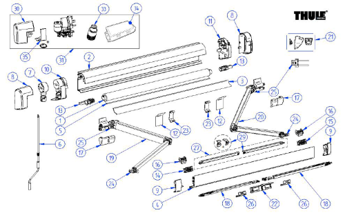 Thule Stecker- und Getriebeabdeckung für Markise Omnistor 5200 12 V - Farbe Anthrazit Thule Ersatzteilnummer 1500603200 - Ersatzteile Zelte & Markisen