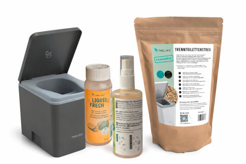 Trelino Evo L Trenntoilette inkl. Holy Shine Bio Active 100 ml / Liquid Fresh 100 ml / Trenntoilettenstreu 1,2 Liter anthrazit - Trenntoiletten