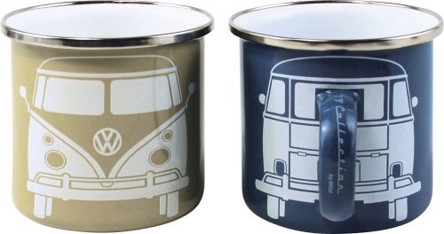 VW Collection T1 Bus Emaille Tassen Set 2 Stück 350 ml Blau / Grau - Becher & Tassen