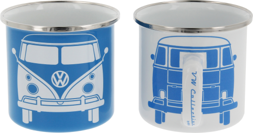 VW Collection T1 Bus Emaille Tassen Set 2 Stück 350 ml Weiß / Blau - Becher & Tassen