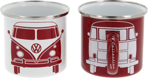 VW Collection T1 Bus Emaille Tassen Set 2 Stück 350 ml Weiß / Rot - Becher & Tassen