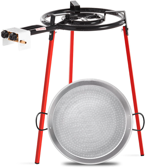 Vaello Paella-Brenner Set 3 teilig mit Paellapfanne und Gasgrill für Butan- und Propangas C 50 mbar - Camping Pfannen & Woks von VAELLO LA VALENCIANA