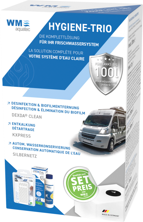 WM aquatec Hygiene-Trio Wasserhygiene Komplettset für Tankgröße 100 Liter - Wasserkonservierung