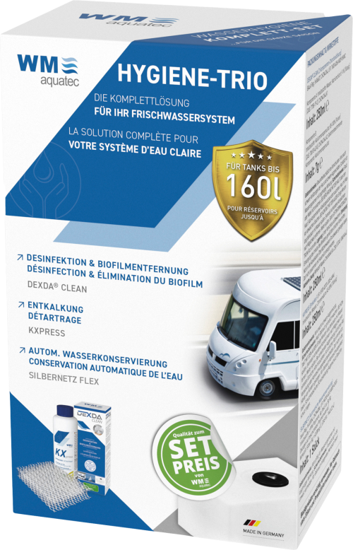 WM aquatec Hygiene-Trio Wasserhygiene Komplettset für Tankgröße 160 Liter - Wasserkonservierung