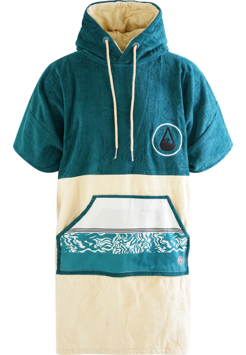 Wave Hawaii Cotton Velours Petrol Unisex Poncho türkis M - Damenshirts, -blusen & -pullover