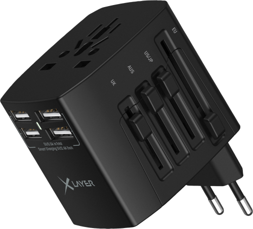 XLayer Internationaler Reisestecker weltweit schwarz - 230 V Steckdosen