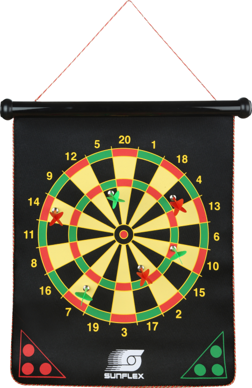 sunflex sport magnetisches Dartspiel beidseitig bedruckt mit 6 Pfeilen - Spielsachen