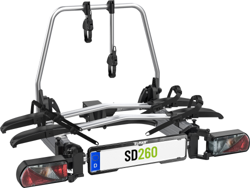 Eufab SD260 Flügeltür Fahrradträger 2 Fahrräder 60 kg E-Bike geeignet silber - Fahrradträger für Anhängerkupplungen