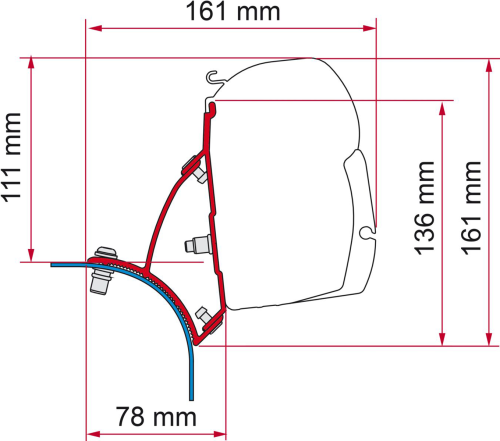 Fiamma Kit VW T5 / T6 Lift Roof Markisenadapter für F45s an VW T5 / T6 mit Aufstelldach - Markisenadapter