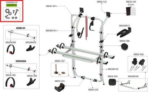 Fiamma Montagesatz für Fahrradträger Carry Bike Mercedes Vito Ersatzteilnummer 98656M183 - Ersatzteile Fiamma Fahrradträger