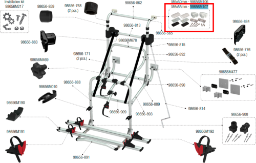 Fiamma Oberes Befestigungskit M6x55 für Carry-Bike Lift 77 / Lift 77 E-Bike Ersatzteilnummer 98656M107 - Ersatzteile Fiamma Fahrradträger
