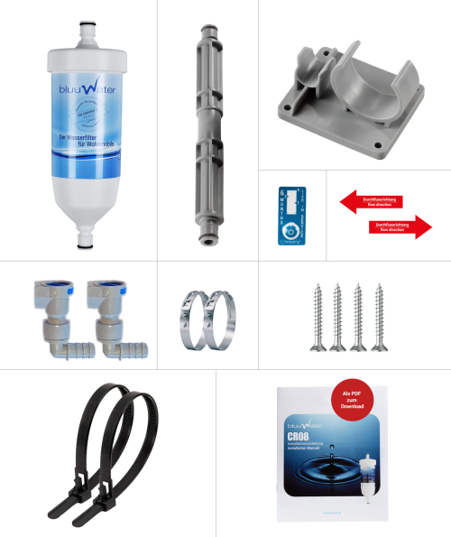 bluuwater CR08 Einbauset 10 mm Wasserfilter 90 Grad Winkel - Trinkwasseraufbereitung